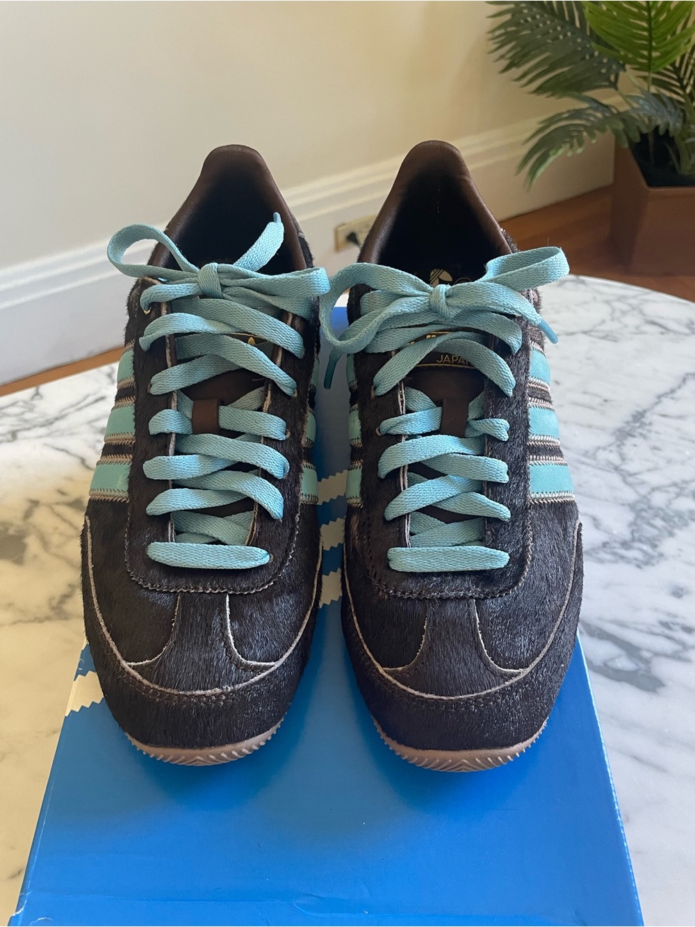 adidas Originals Women’s Brown Sneakers with Light Blue Stripes